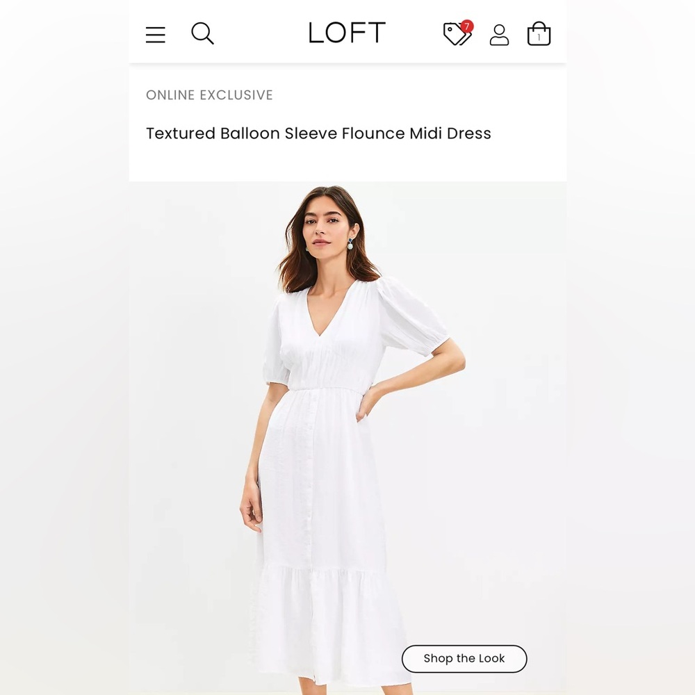 NWT $100 Loft Textured Balloon Sleeve Flounce Midi Dress, Women’s Size 14